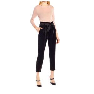 HALOGEN Nordstrom Black Soft Velvet Petite Wide Leg Paper Bag Pants Size XS